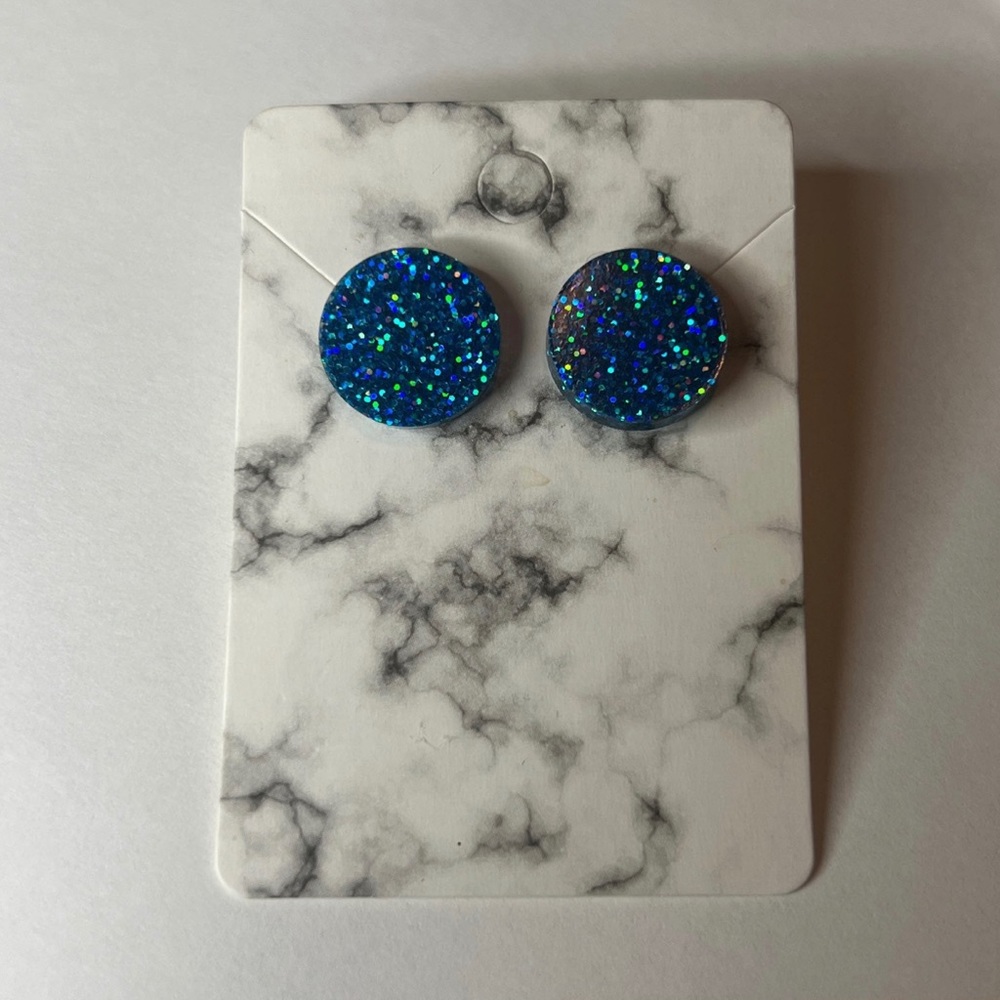 Round Glitter Blue Studs